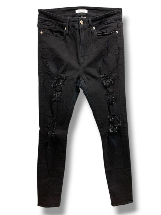 Size 8 Good American Womens Black Distressed Jeans Denim Stretch