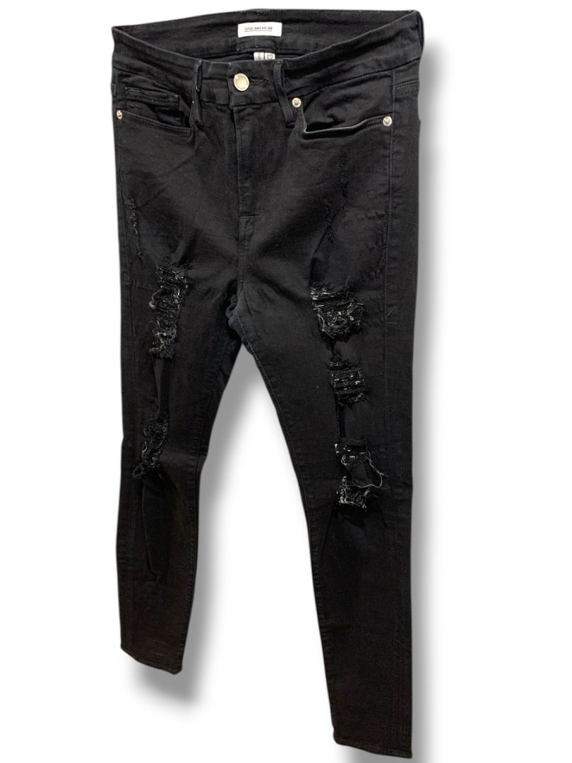 Size 8 Good American Womens Black Distressed Jeans Denim Stretch