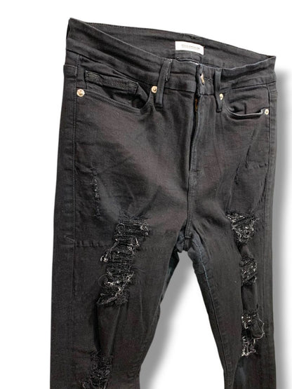Size 8 Good American Womens Black Distressed Jeans Denim Stretch