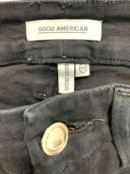 Size 8 Good American Womens Black Distressed Jeans Denim Stretch
