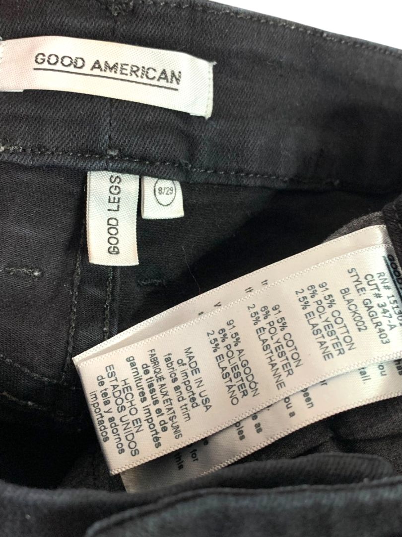 Size 8 Good American Womens Black Distressed Jeans Denim Stretch