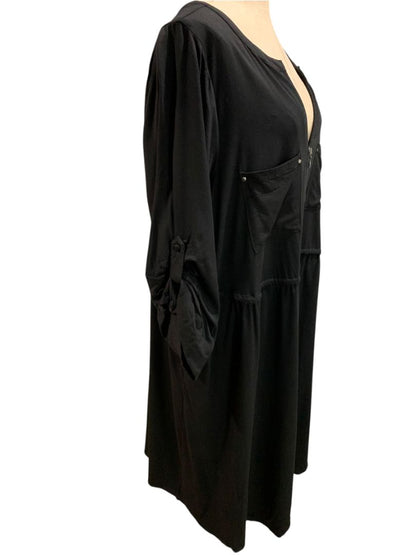Size 3X Torrid Black Pullover Dress Drawstring Waist Pockets Roll Tab