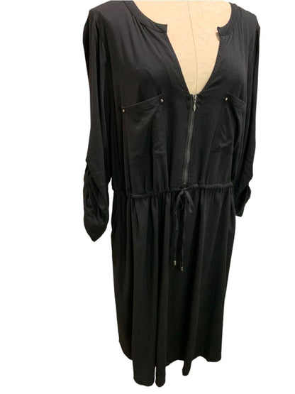 Size 3X Torrid Black Pullover Dress Drawstring Waist Pockets Roll Tab