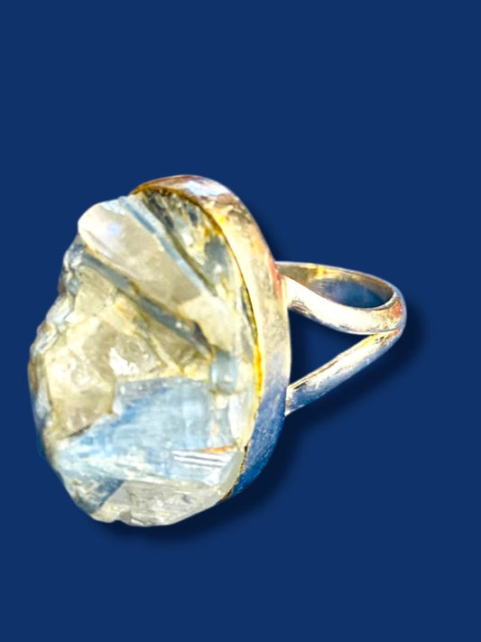 Vintage Size 9 Sterling Silver Ring Funky Unfinished 21mm Stone Clear Blue