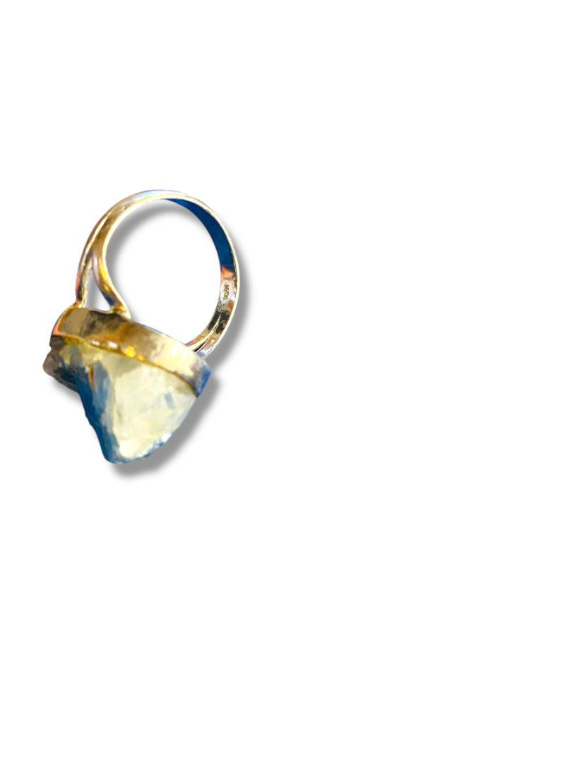 Vintage Size 9 Sterling Silver Ring Funky Unfinished 21mm Stone Clear Blue