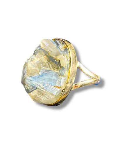 Vintage Size 9 Sterling Silver Ring Funky Unfinished 21mm Stone Clear Blue