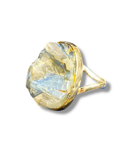 Vintage Size 9 Sterling Silver Ring Funky Unfinished 21mm Stone Clear Blue