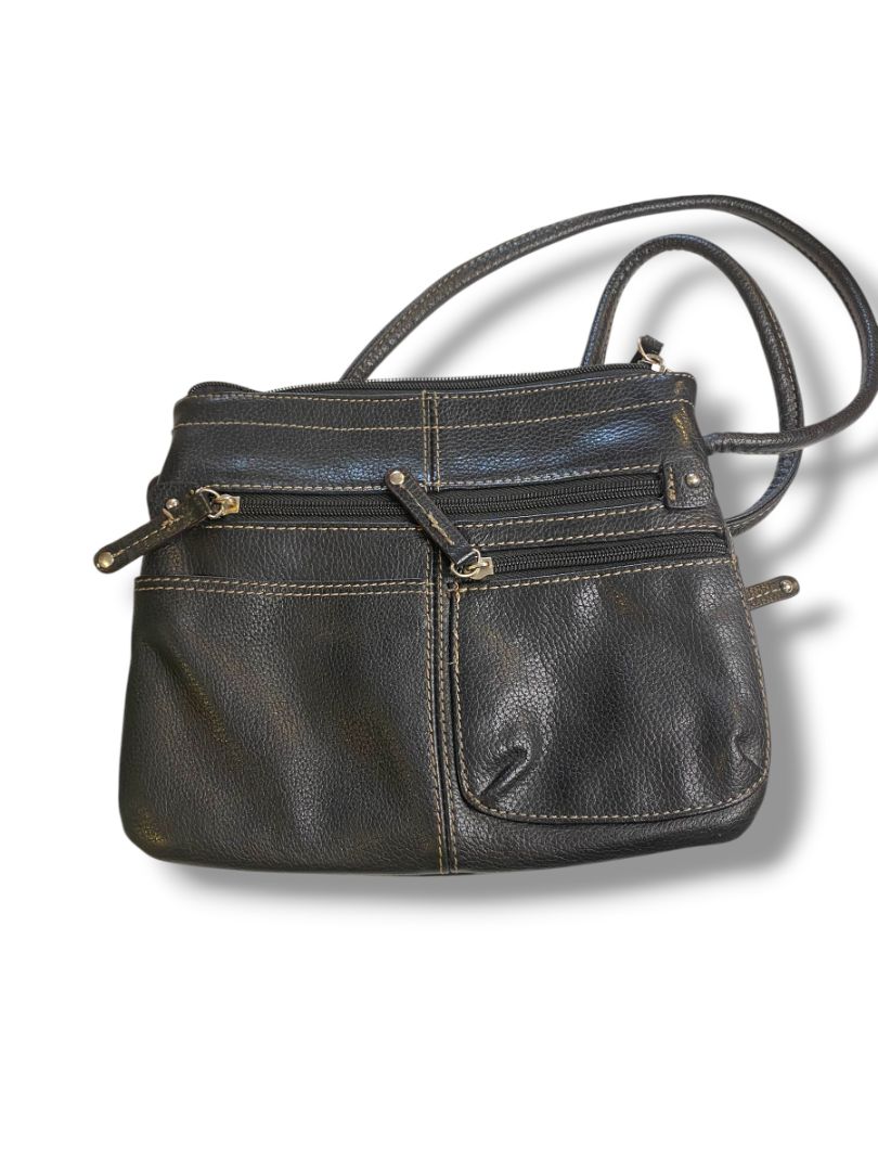 Tignanello Black Pebbled Leather Crossbody Bag Organizational Zip Wallet Compartment