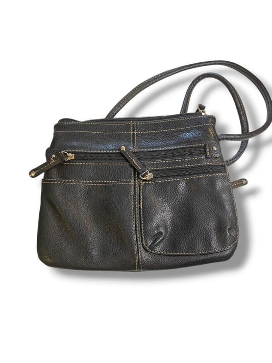 Tignanello Black Pebbled Leather Crossbody Bag Organizational Zip Wallet Compartment