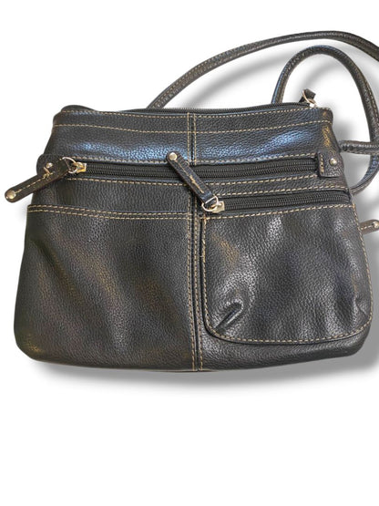 Tignanello Black Pebbled Leather Crossbody Bag Organizational Zip Wallet Compartment
