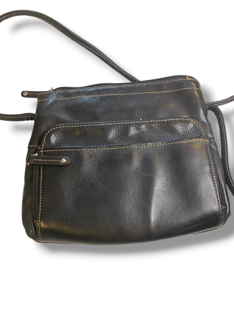 Tignanello Black Pebbled Leather Crossbody Bag Organizational Zip Wallet Compartment