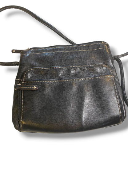 Tignanello Black Pebbled Leather Crossbody Bag Organizational Zip Wallet Compartment