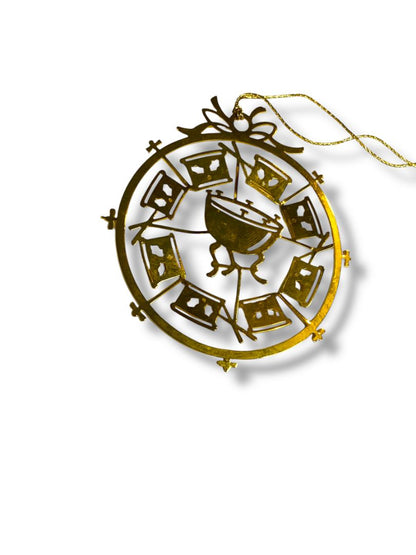Vintage Goldtone Christmas Ornament Drum Percussion 2.6" Lightweight