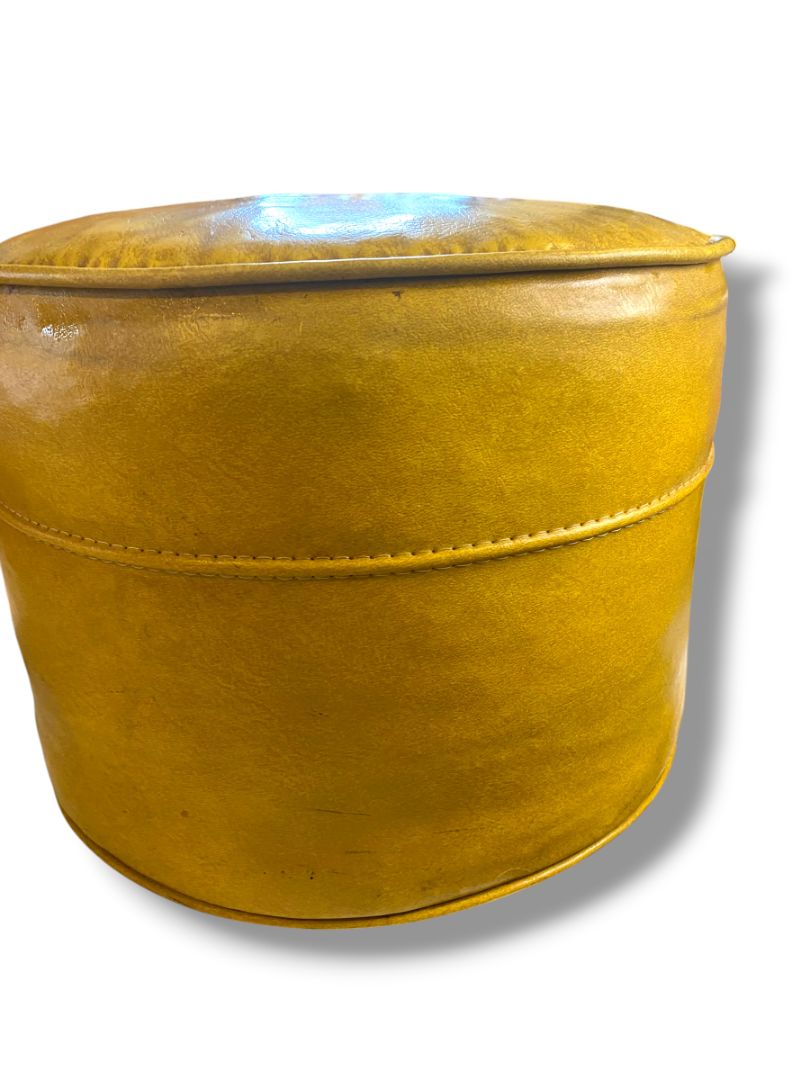 MidCentury Ottoman Hassock Mustard Yellow Footstool 14" Diameter x 11"h