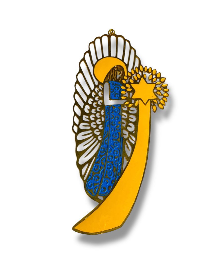 Vintage Saint Brides Inspired Angel Christmas Ornament Goldtone 6.5"