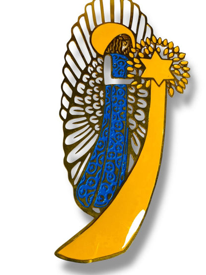 Vintage Saint Brides Inspired Angel Christmas Ornament Goldtone 6.5"