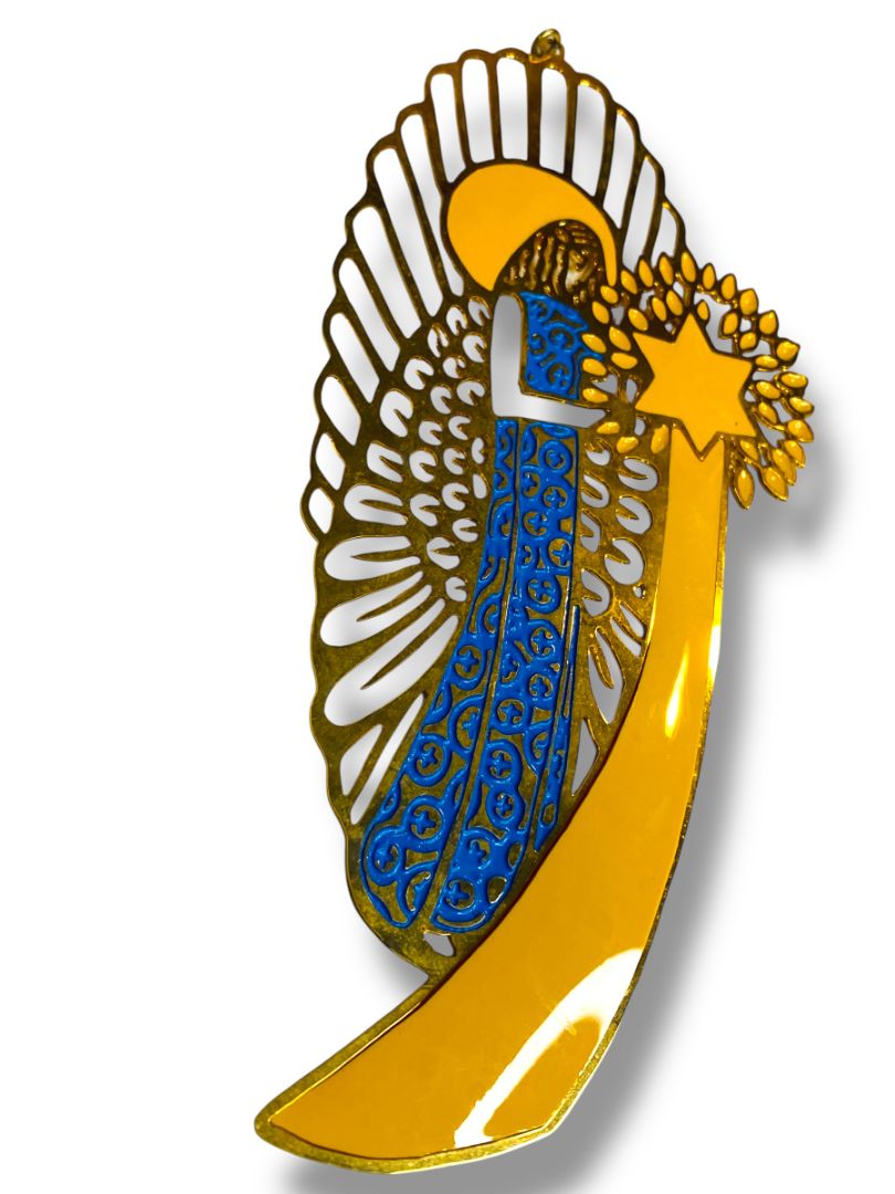 Vintage Saint Brides Inspired Angel Christmas Ornament Goldtone 6.5"