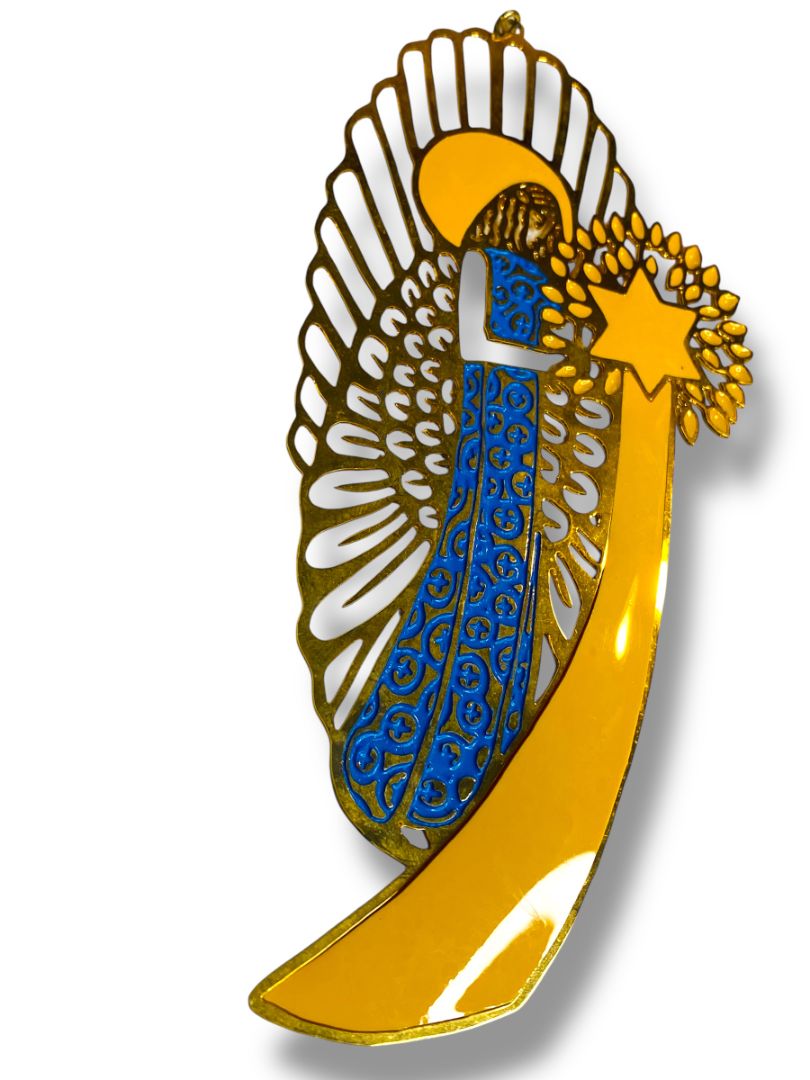 Vintage Saint Brides Inspired Angel Christmas Ornament Goldtone 6.5"