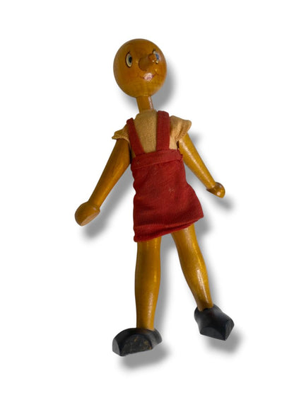 Vintage Pinocchio Polish Folk Art Wooden Peg Doll 7"