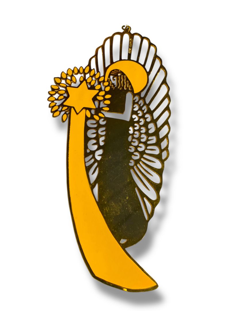 Vintage Saint Brides Inspired Angel Christmas Ornament Goldtone 6.5"