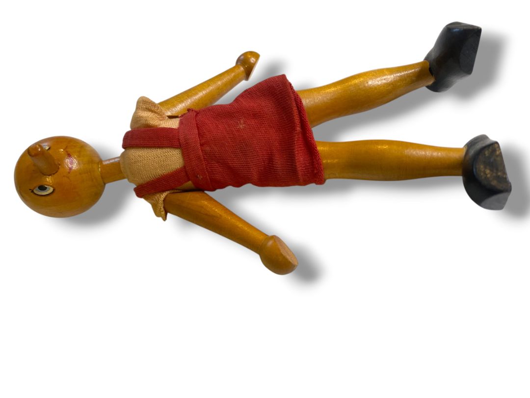 Vintage Pinocchio Polish Folk Art Wooden Peg Doll 7"