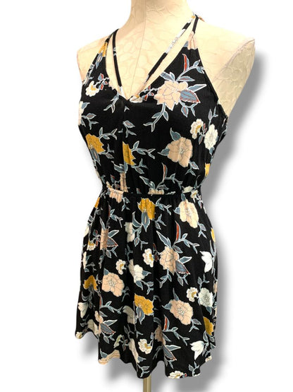 Small Kendall & Kylie V-Neck Sundress Floral Black Open Back