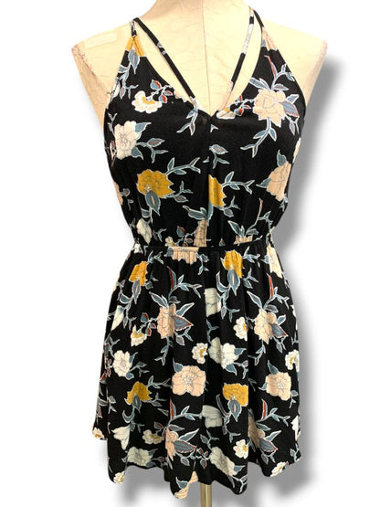 Small Kendall & Kylie V-Neck Sundress Floral Black Open Back