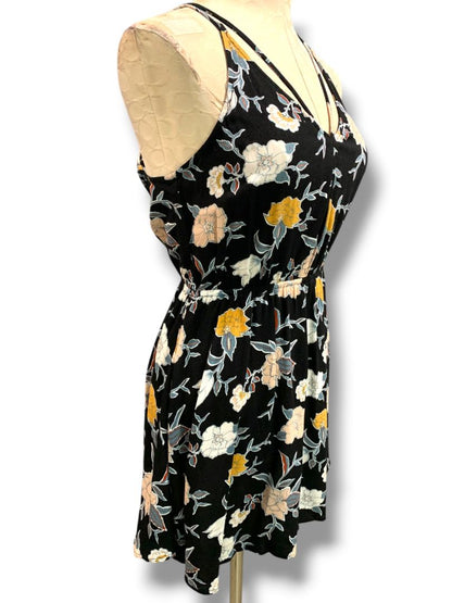 Small Kendall & Kylie V-Neck Sundress Floral Black Open Back
