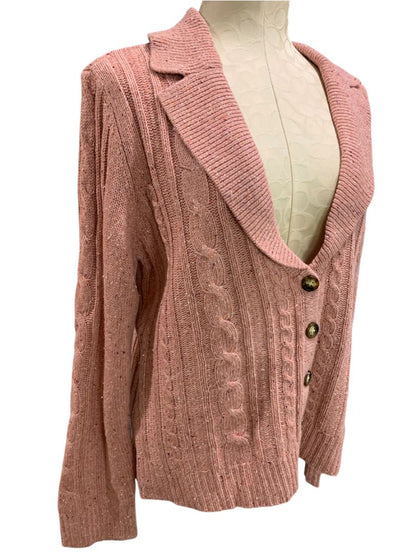 Size XL New York & Co Womens Cable Knit Cardigan Pink Flecked Wool Blend