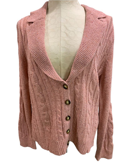 Size XL New York & Co Womens Cable Knit Cardigan Pink Flecked Wool Blend