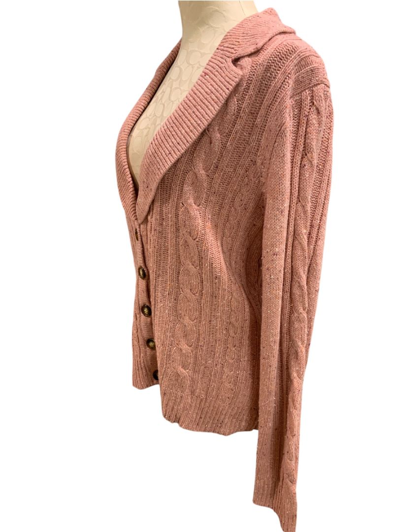 Size XL New York & Co Womens Cable Knit Cardigan Pink Flecked Wool Blend