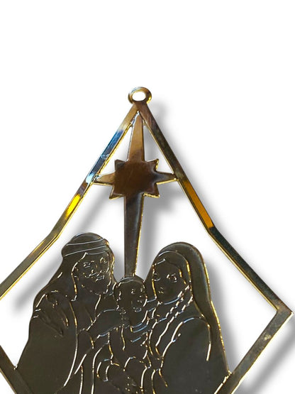 1984 Dated Goldtone Navity Ornament God Loves You So Do I 4.5"
