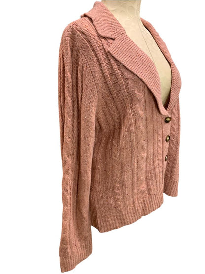 Size XL New York & Co Womens Cable Knit Cardigan Pink Flecked Wool Blend