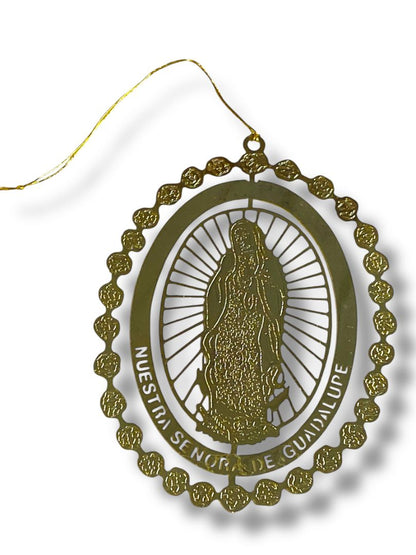 Vintage Goldtone Christmas Ornament Our Lady of Guadalupe 3.5" Lightweight