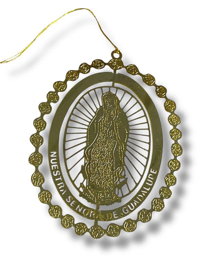 Vintage Goldtone Christmas Ornament Our Lady of Guadalupe 3.5" Lightweight