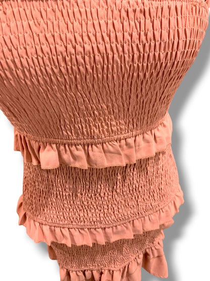 Large Hello Molly Smocked Ruffled Dress Fitted Spaghetti Straps Pink