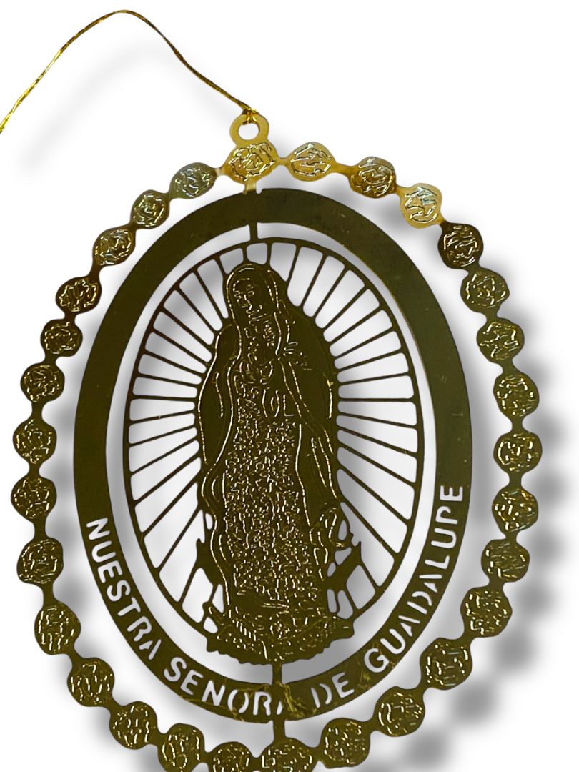 Vintage Goldtone Christmas Ornament Our Lady of Guadalupe 3.5" Lightweight