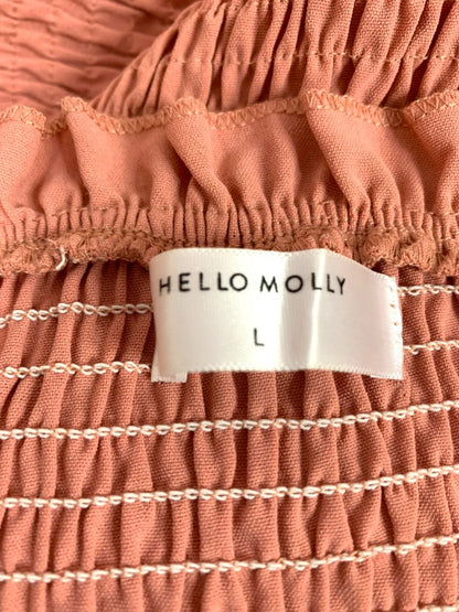 Large Hello Molly Smocked Ruffled Dress Fitted Spaghetti Straps Pink