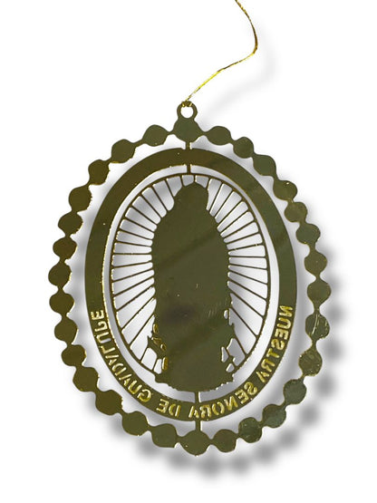 Vintage Goldtone Christmas Ornament Our Lady of Guadalupe 3.5" Lightweight
