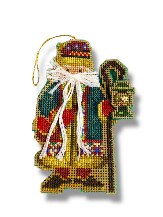 Vintage Cross Stitch St Nicholas Ornament 5" Santa Christmas