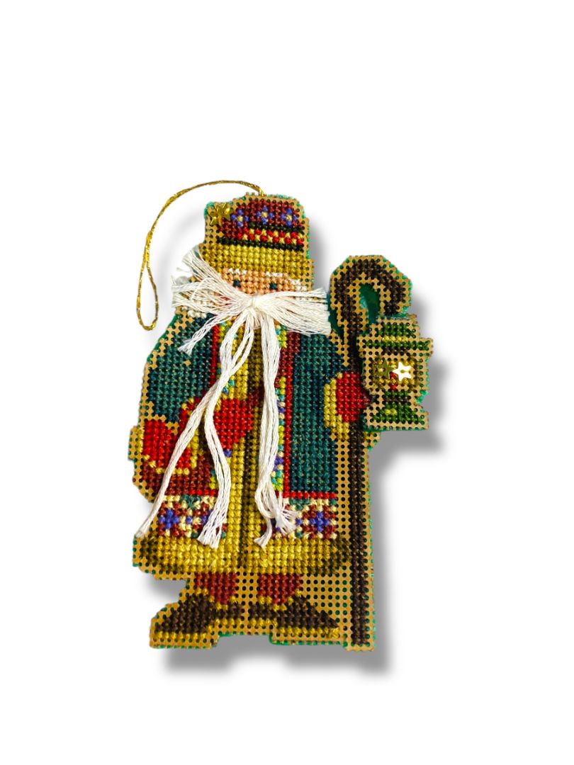 Vintage Cross Stitch St Nicholas Ornament 5" Santa Christmas