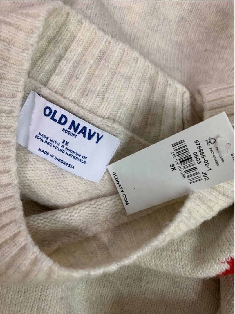 Size 3X Old Navy Womens New Soft Sweater Cream Red Sparkle Heart