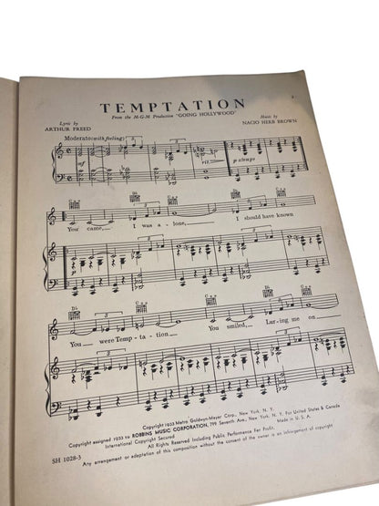 1933 Temptation Sheet Music Arthur Freed Nacio Herb Brown
