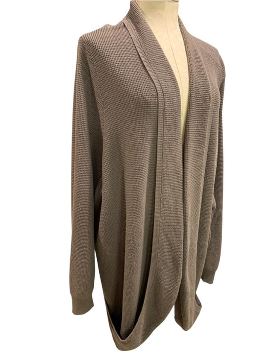 Size 3X Belle by Kim Gravel Womens Brown Waffle Knit Open Cardigan