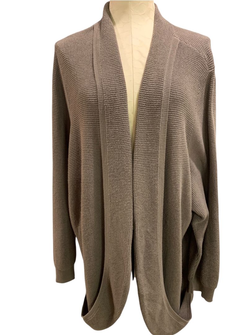 Size 3X Belle by Kim Gravel Womens Brown Waffle Knit Open Cardigan