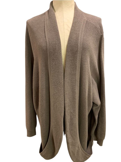 Size 3X Belle by Kim Gravel Womens Brown Waffle Knit Open Cardigan