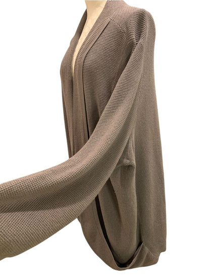 Size 3X Belle by Kim Gravel Womens Brown Waffle Knit Open Cardigan