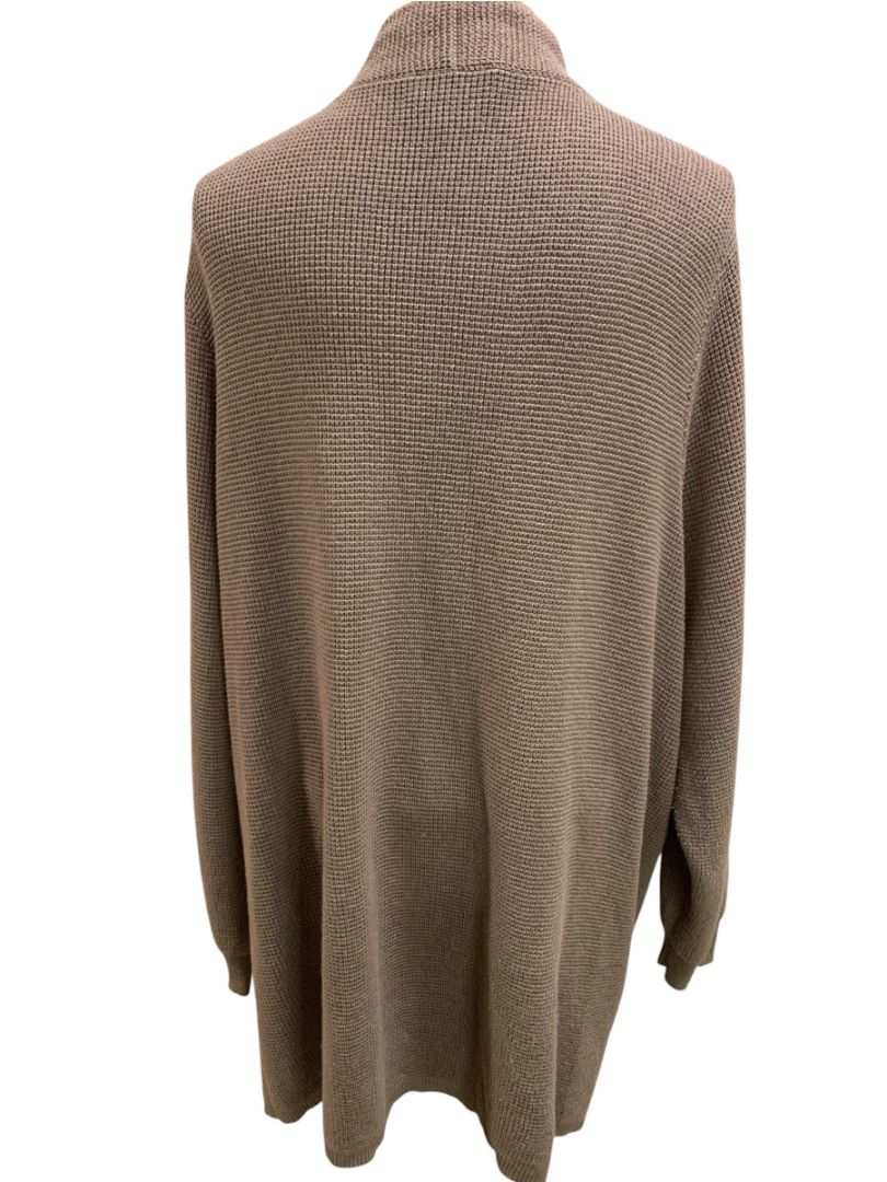 Size 3X Belle by Kim Gravel Womens Brown Waffle Knit Open Cardigan