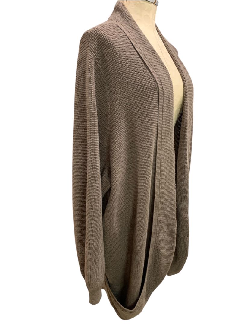 Size 3X Belle by Kim Gravel Womens Brown Waffle Knit Open Cardigan