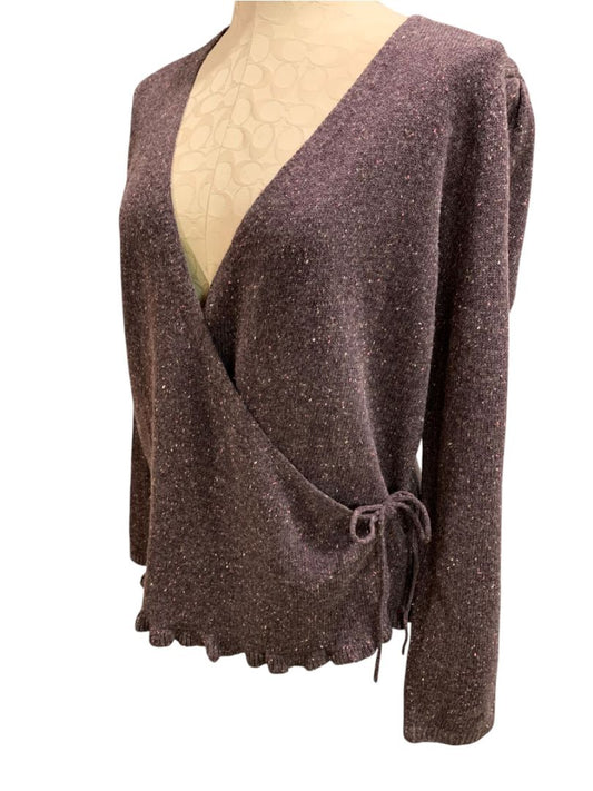 Size XL New York & Co Womens New Flecked Purple Wrap Sweater Wool Blend